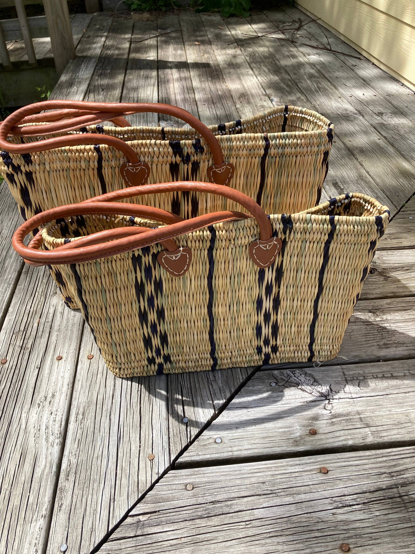 Blue Striped Reed Tote