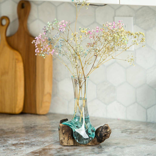 Blown Glass Vase on Chinaberry Wood