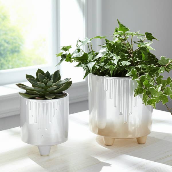 Ivory Ceramic Glossy Footed Pot