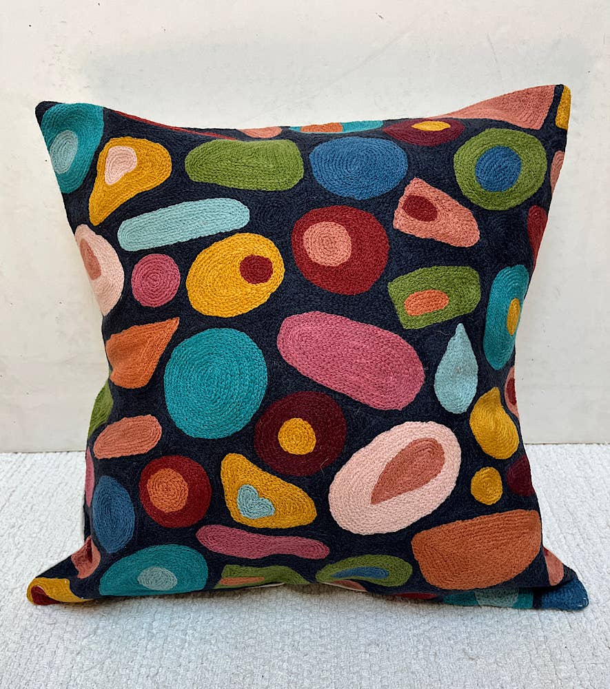 Kandinsky Abstract Black Pillow Chainstitch 18"