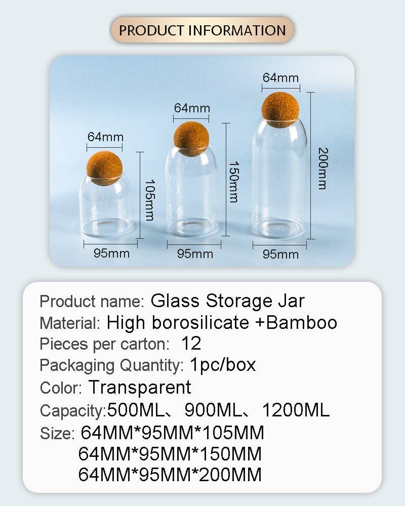 Cork Top Storage Jars Set of 3