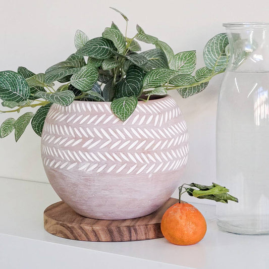 Hand Etched Globe Terracotta Pot