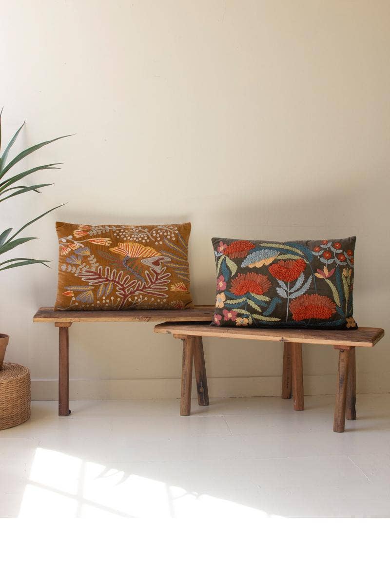 Embroidered Velvet & Cotton Pillow