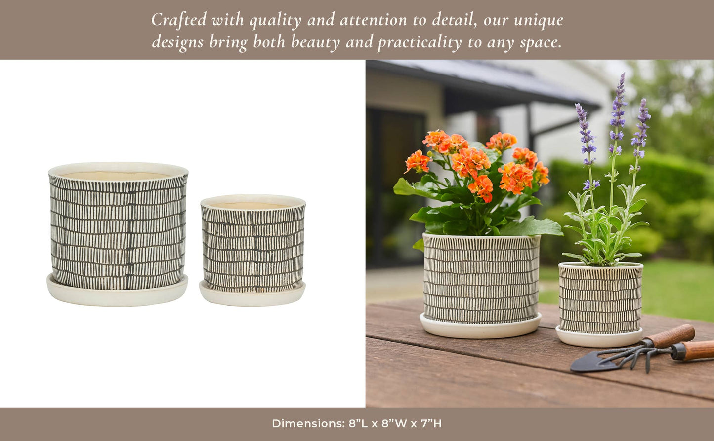 Ceramic Line Pot & Saucer