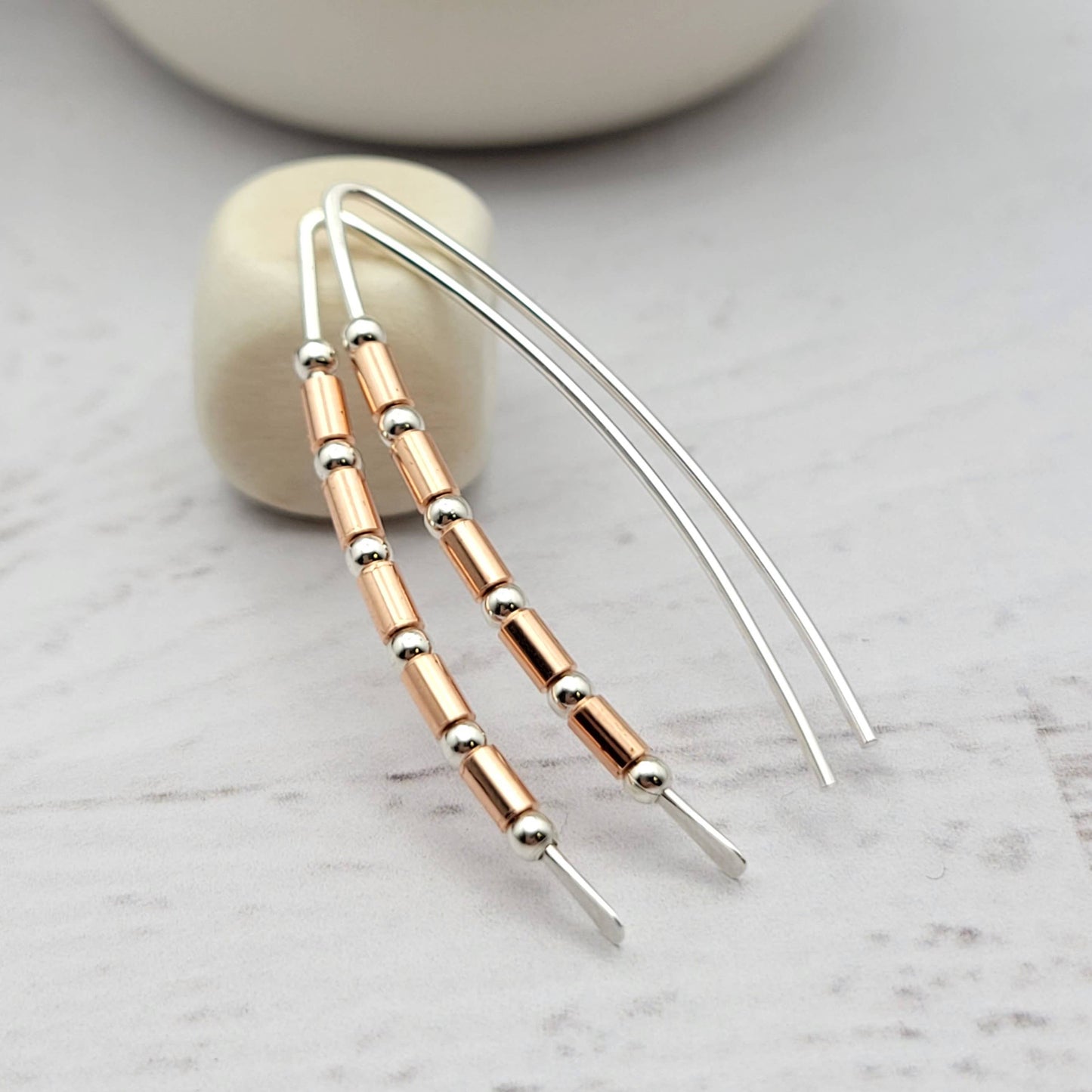 Beaded Sterling Silver & Copper Earrings