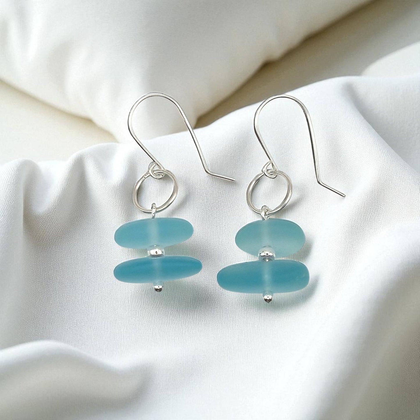 Sterling Silver & Blue Sea Glass Earrings