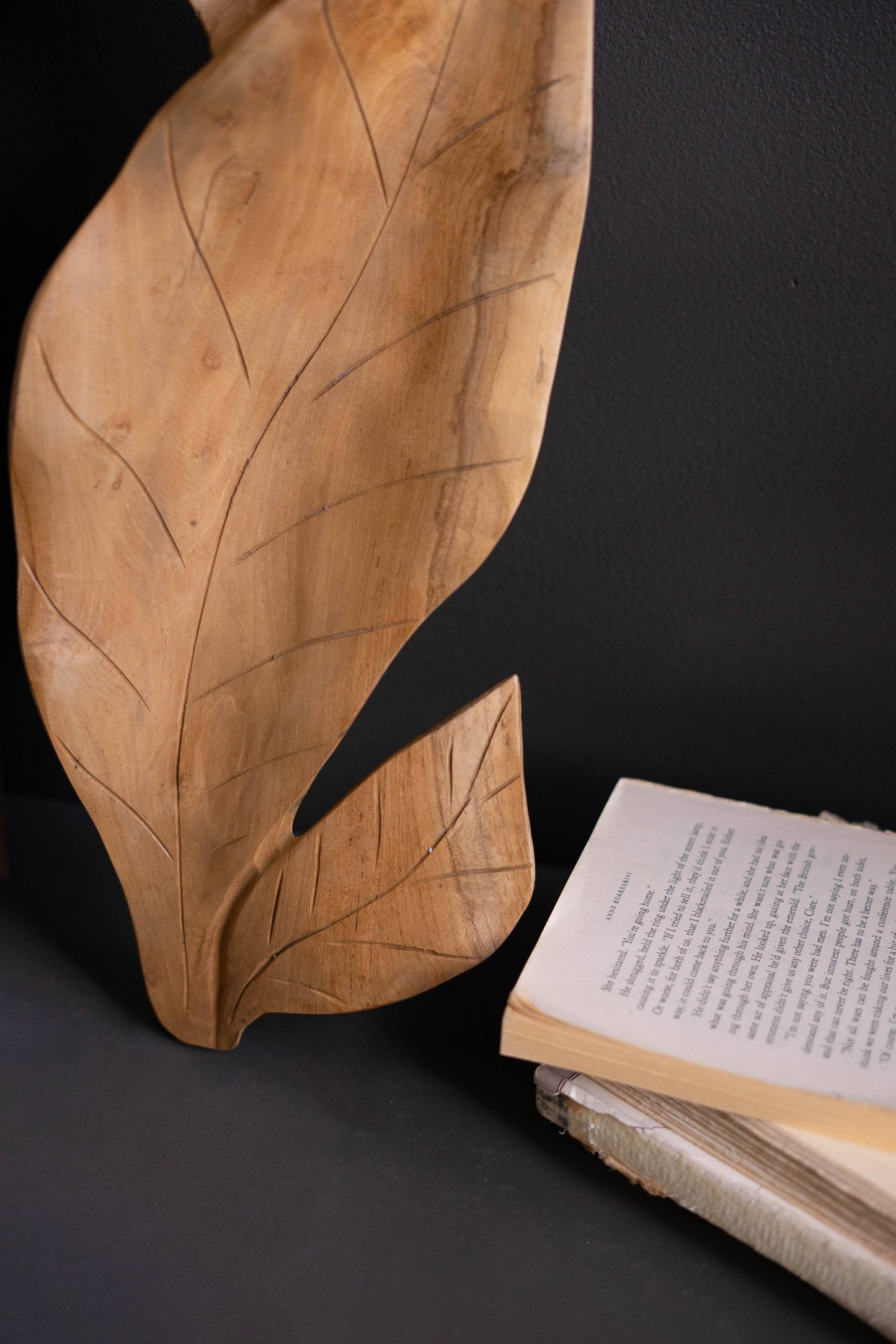 Hand Carved Teakwood Leaf Bowl