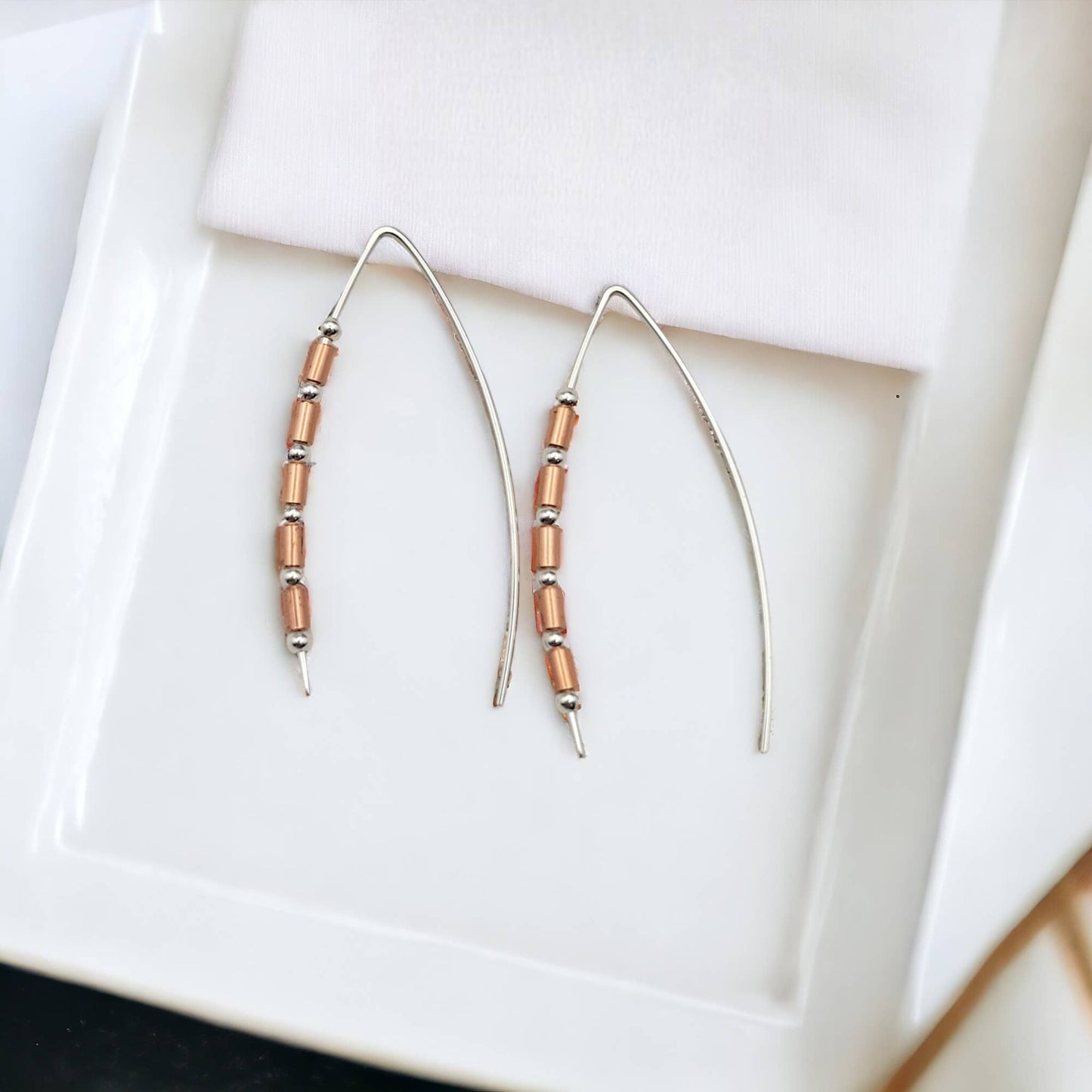 Beaded Sterling Silver & Copper Earrings