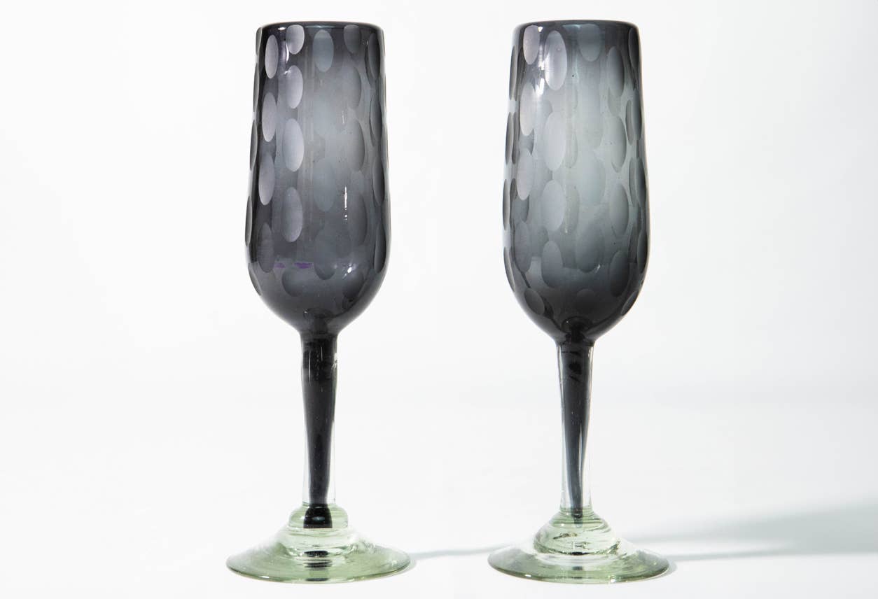 Smoke Etched Champagne Glass Set