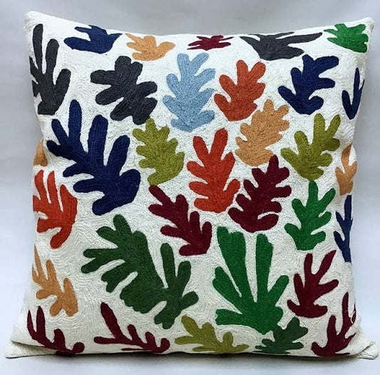 Chainstitch White Matisse Leaves Pillow