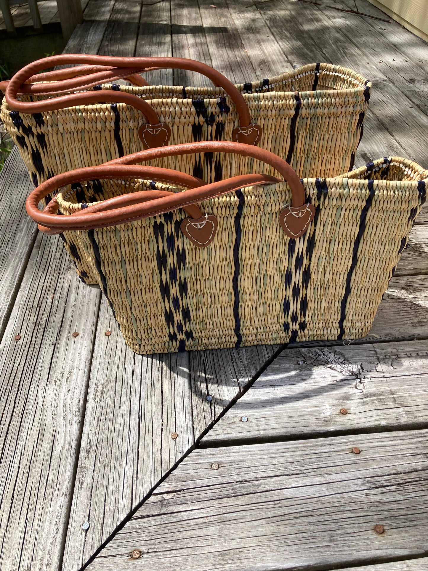 Blue Striped Reed Tote