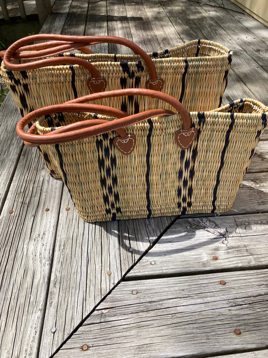 Blue Striped Reed Tote