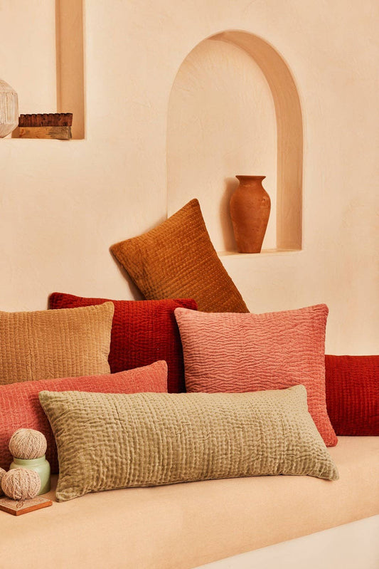 Velvet Kantha Lumbar Pillow