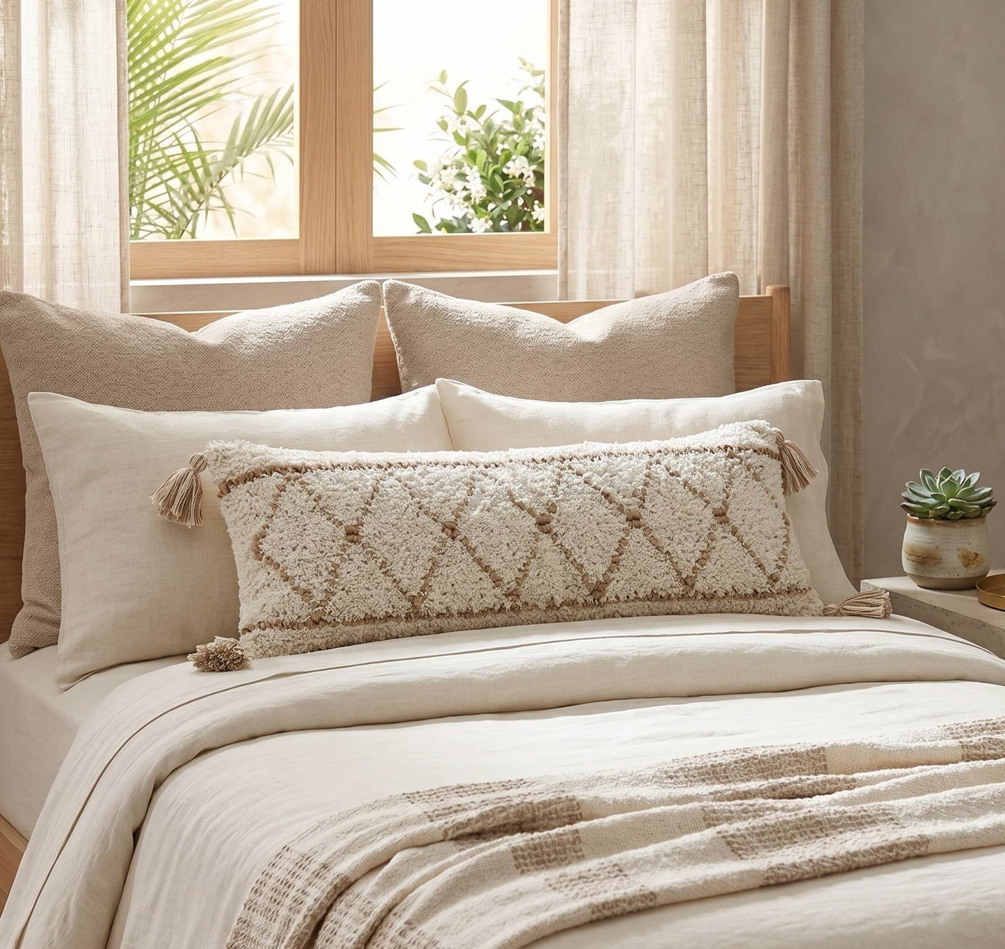Diamond Jute & Cotton Throw Pillow