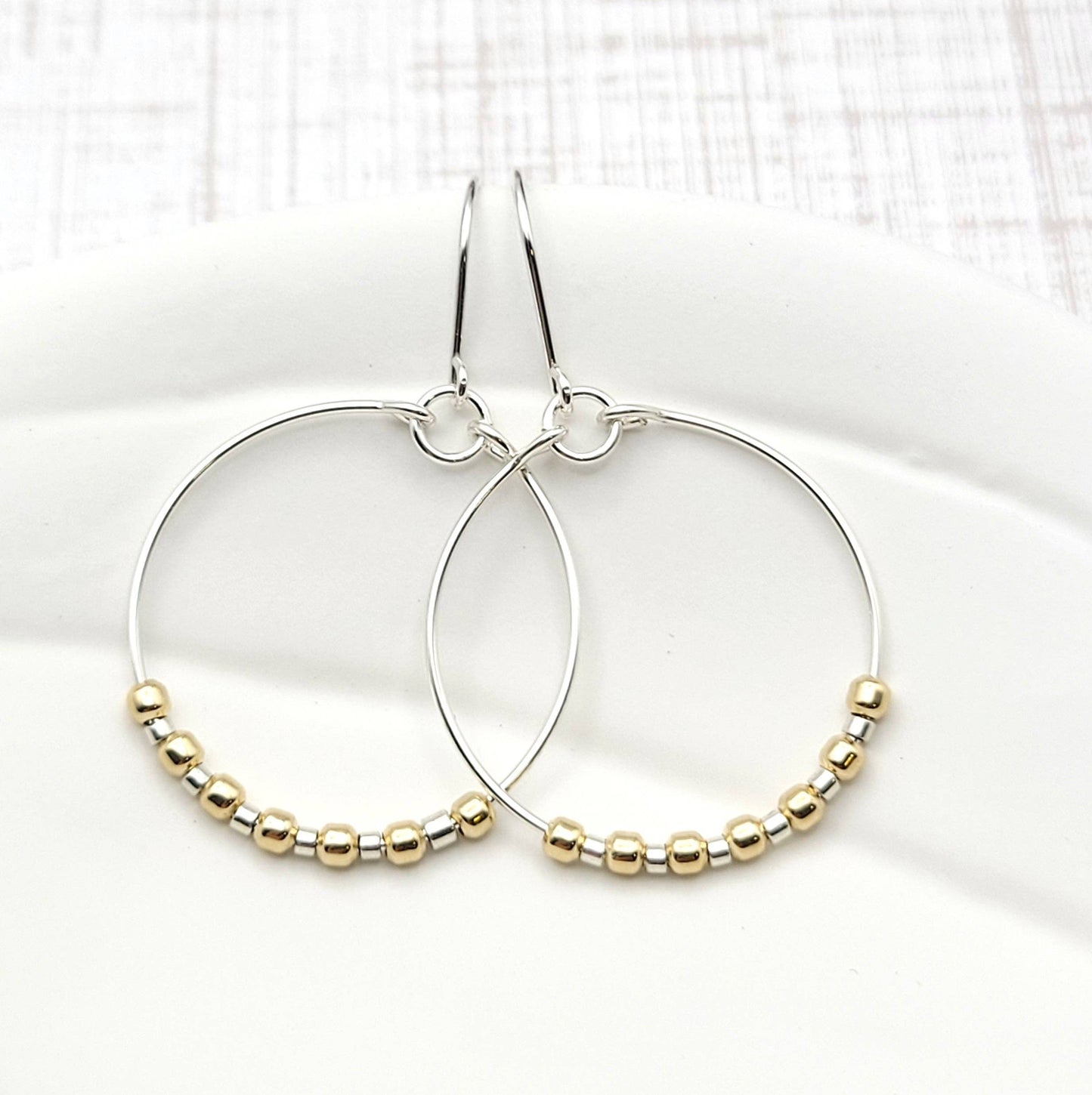 Silver Hoop & Gold Beaded Earrings