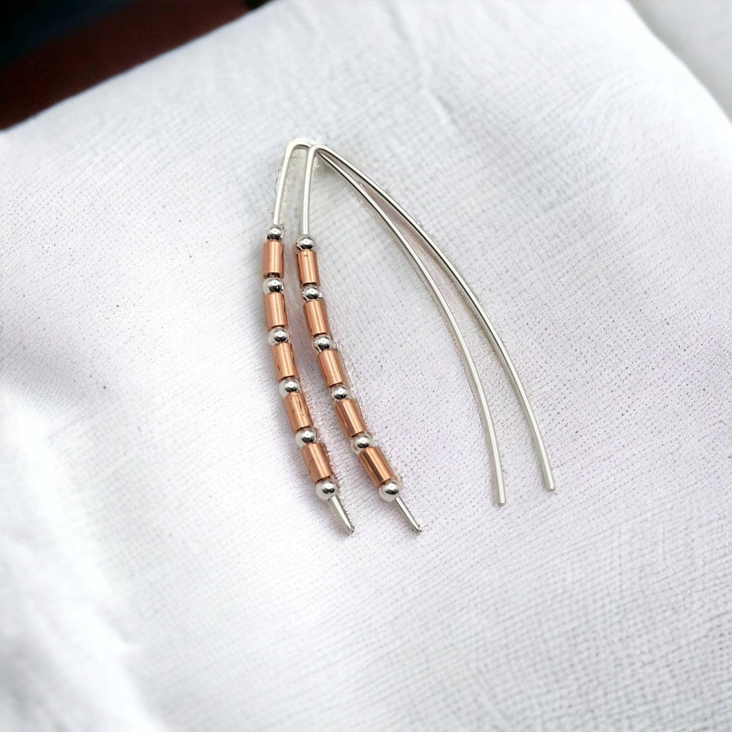 Beaded Sterling Silver & Copper Earrings