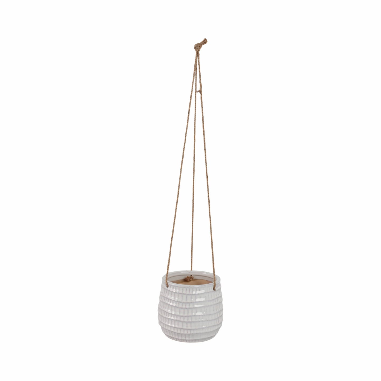 Ivory Ribbed Hanging Planter