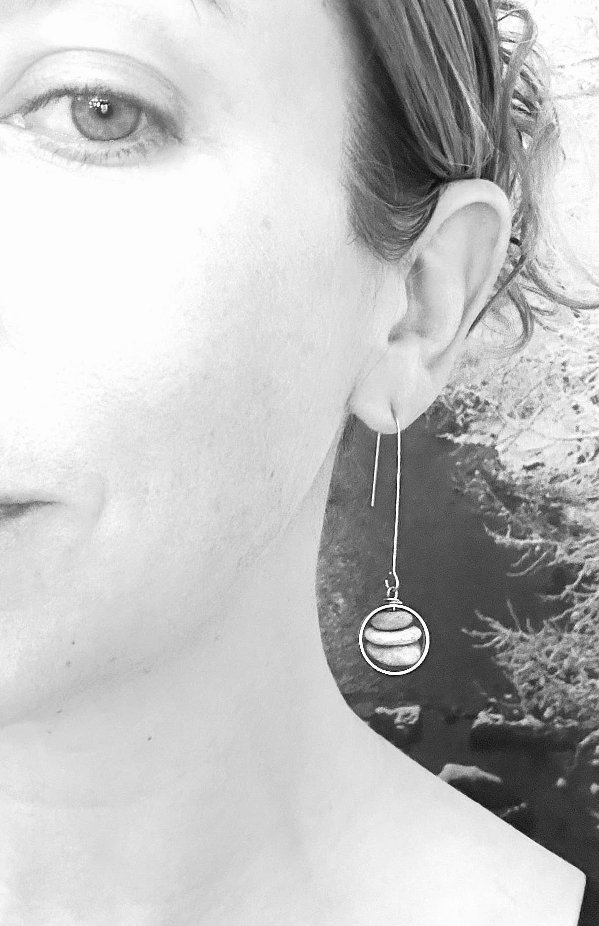 Brass & Stone Threader Earrings