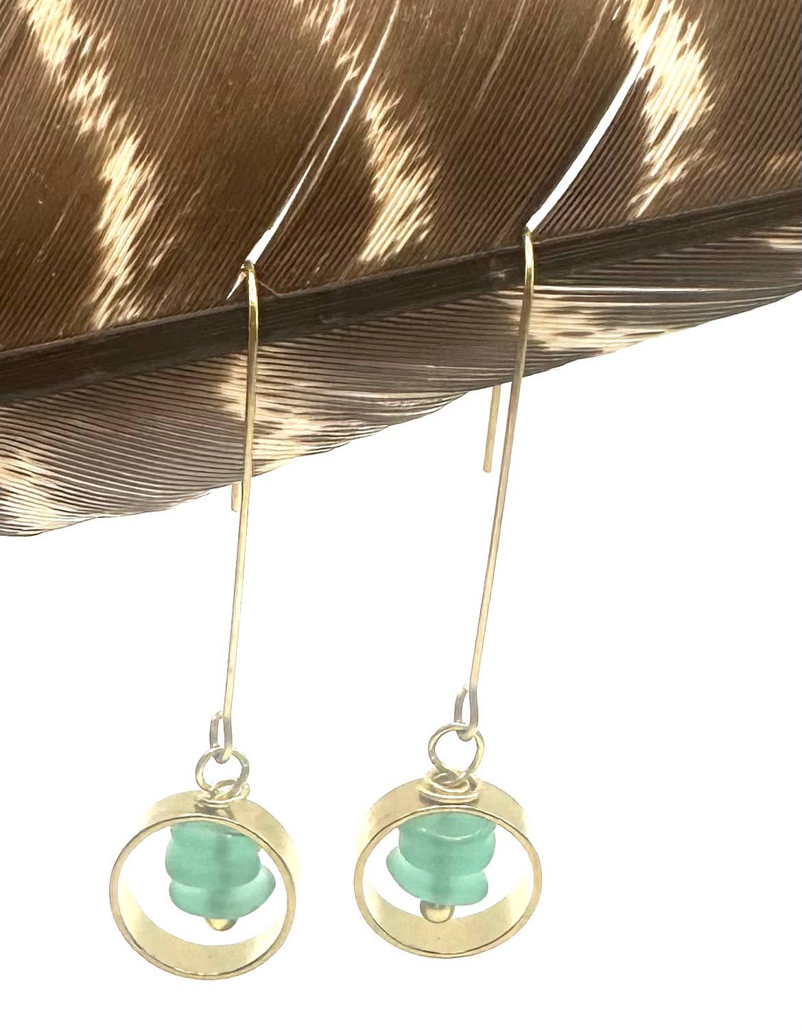 Brass & Teal Threader Earrings