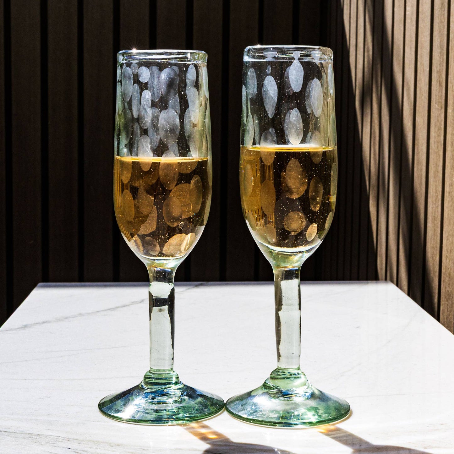 Smoke Etched Champagne Glass Set
