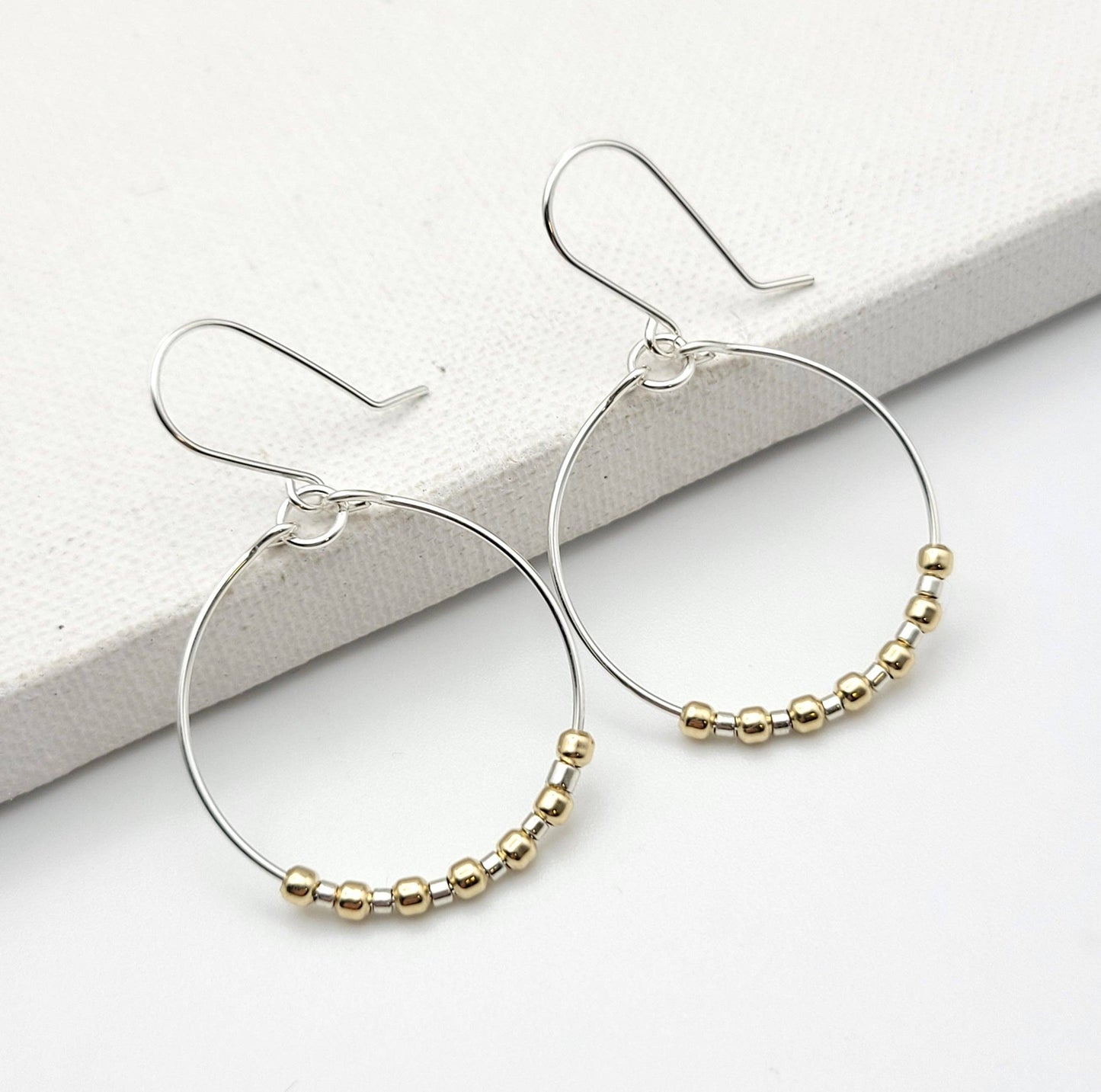 Silver Hoop & Gold Beaded Earrings