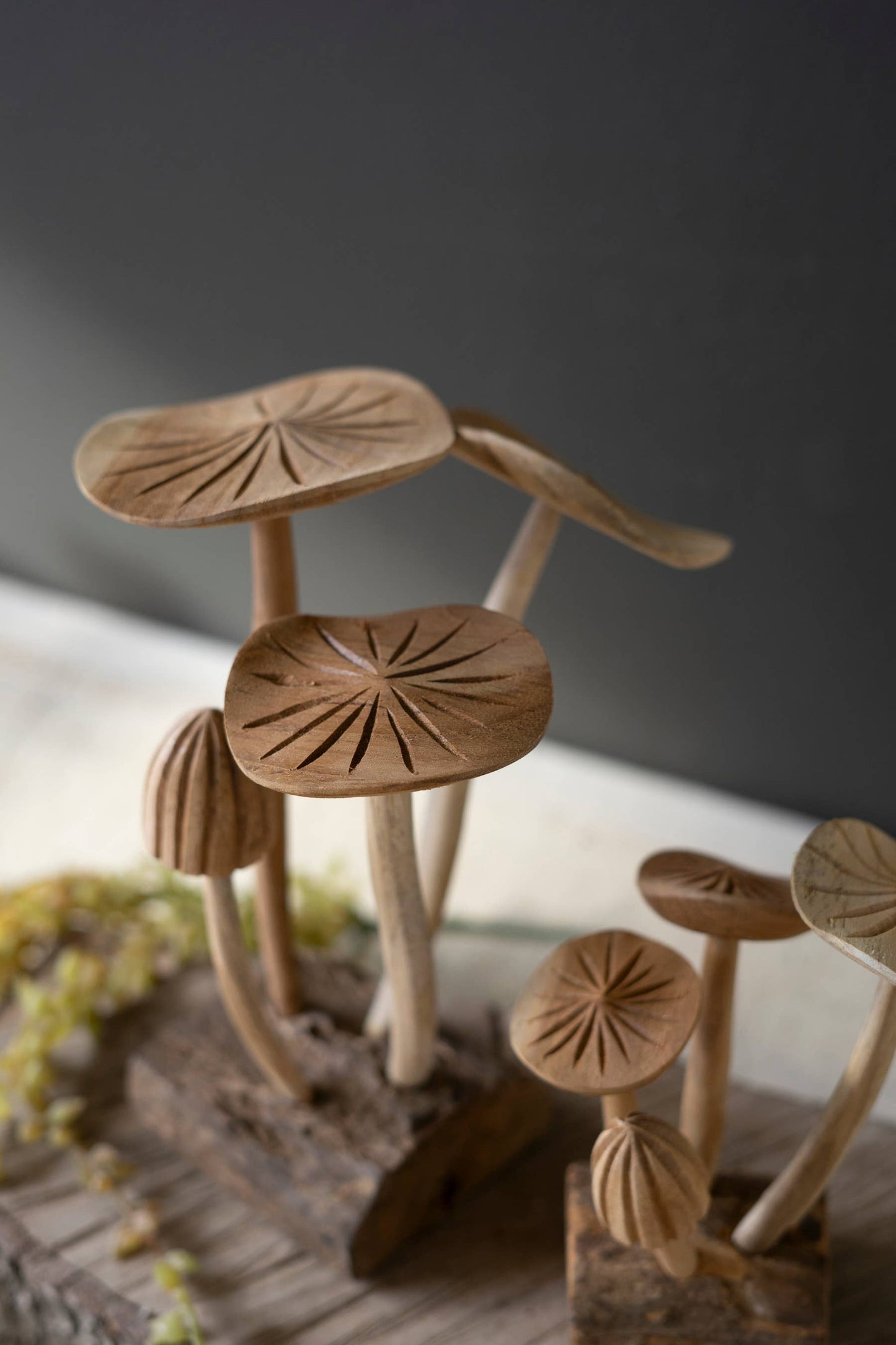 Hand Carved Teak Wood Mushrooms
