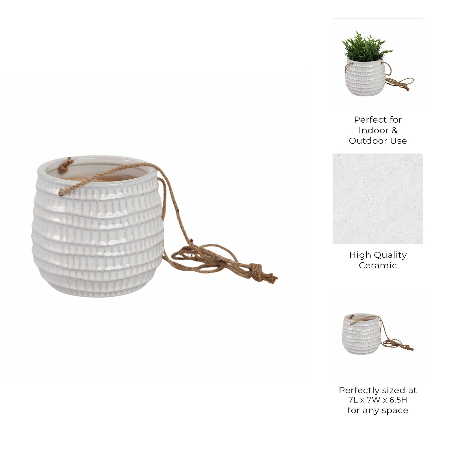Ivory Ribbed Hanging Planter