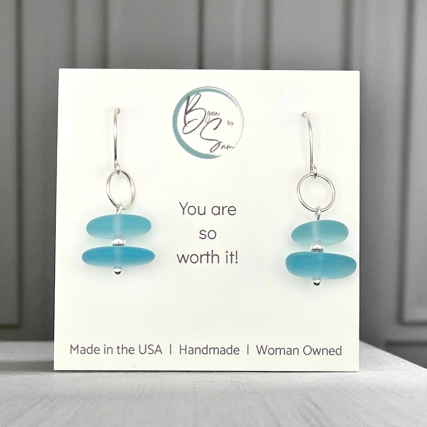 Sterling Silver & Blue Sea Glass Earrings