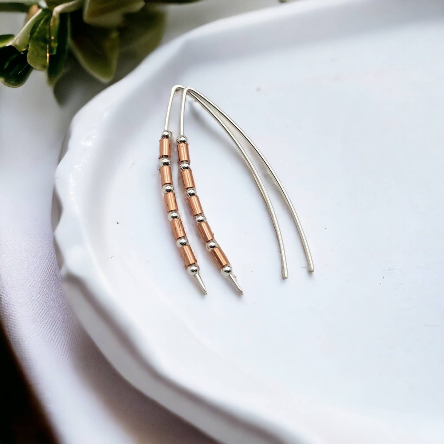 Beaded Sterling Silver & Copper Earrings