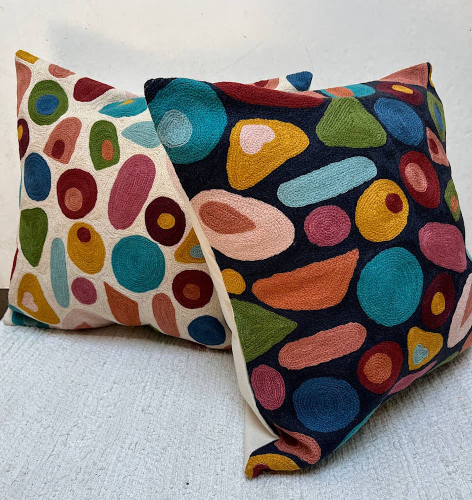 Kandinsky Abstract Black Pillow Chainstitch 18"