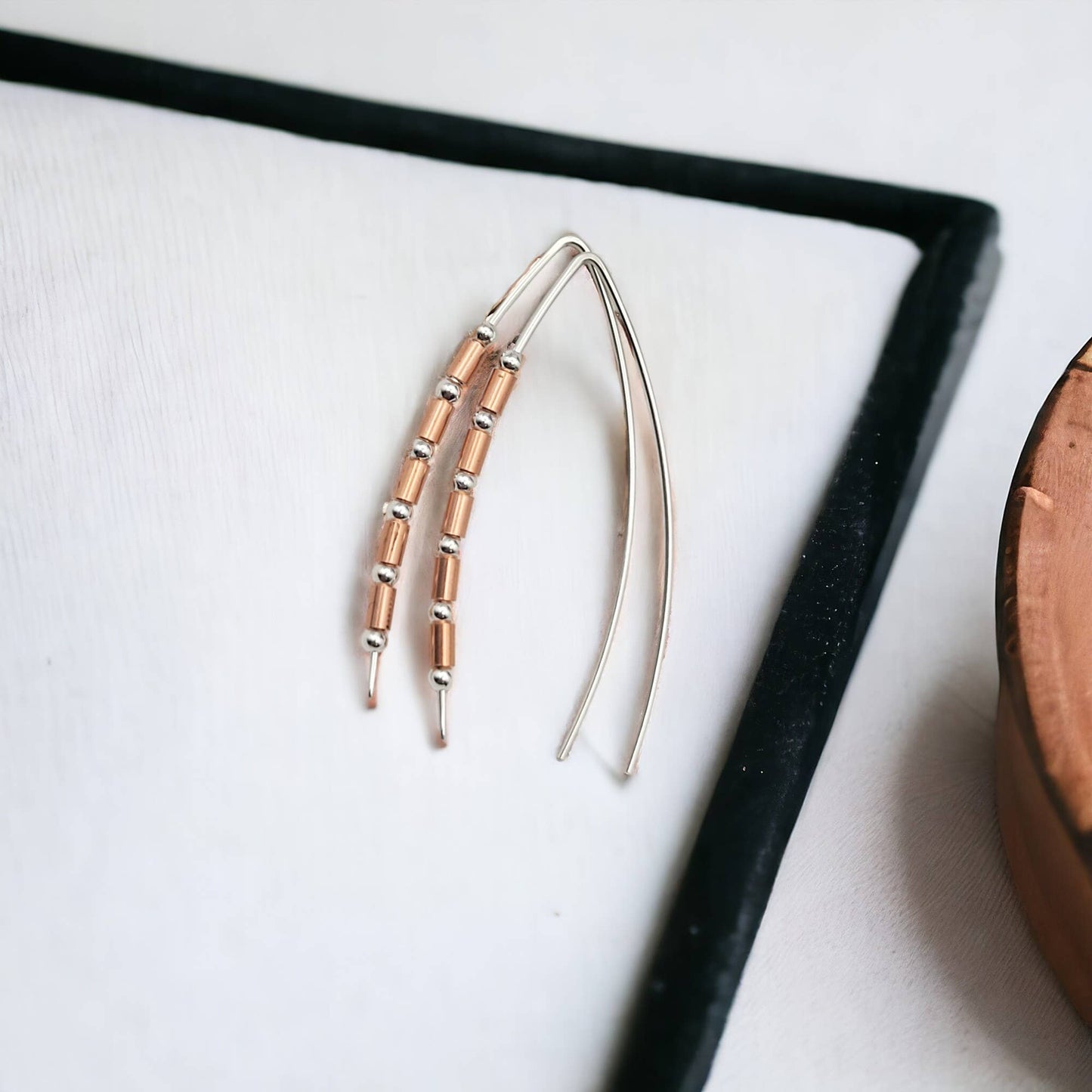 Beaded Sterling Silver & Copper Earrings