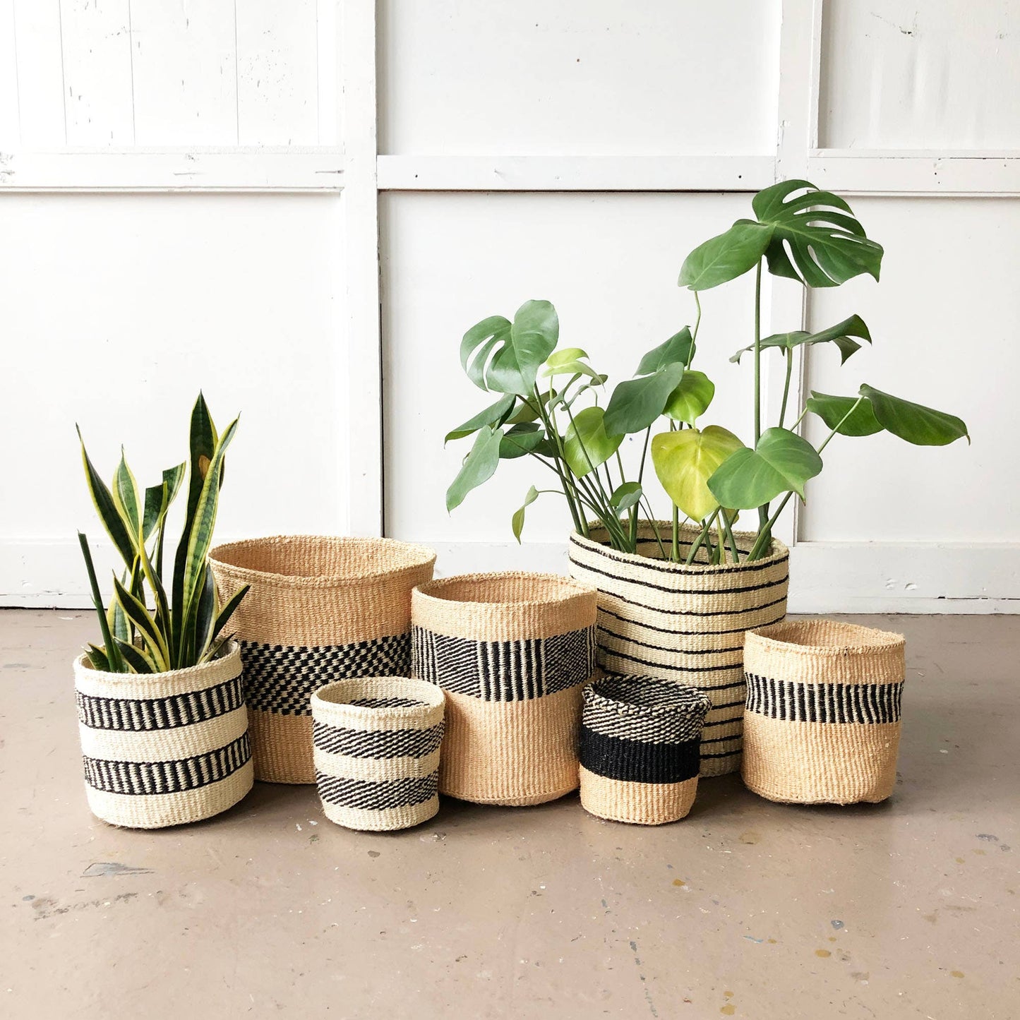 Striped Neutral Storage Plant Basket