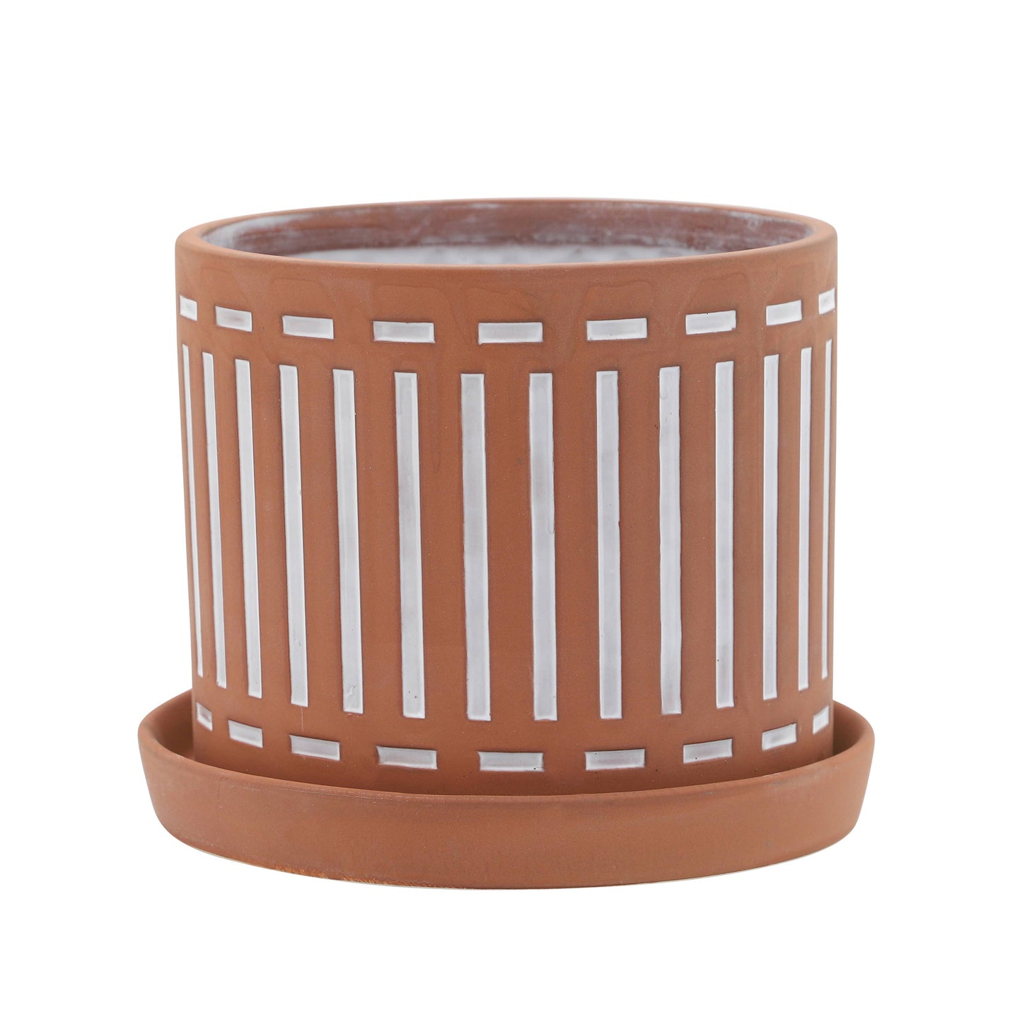 Ceramic Orange Striped Pot & Saucer