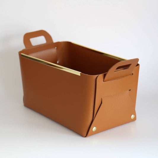Leather Storage Basket With Metal Edge