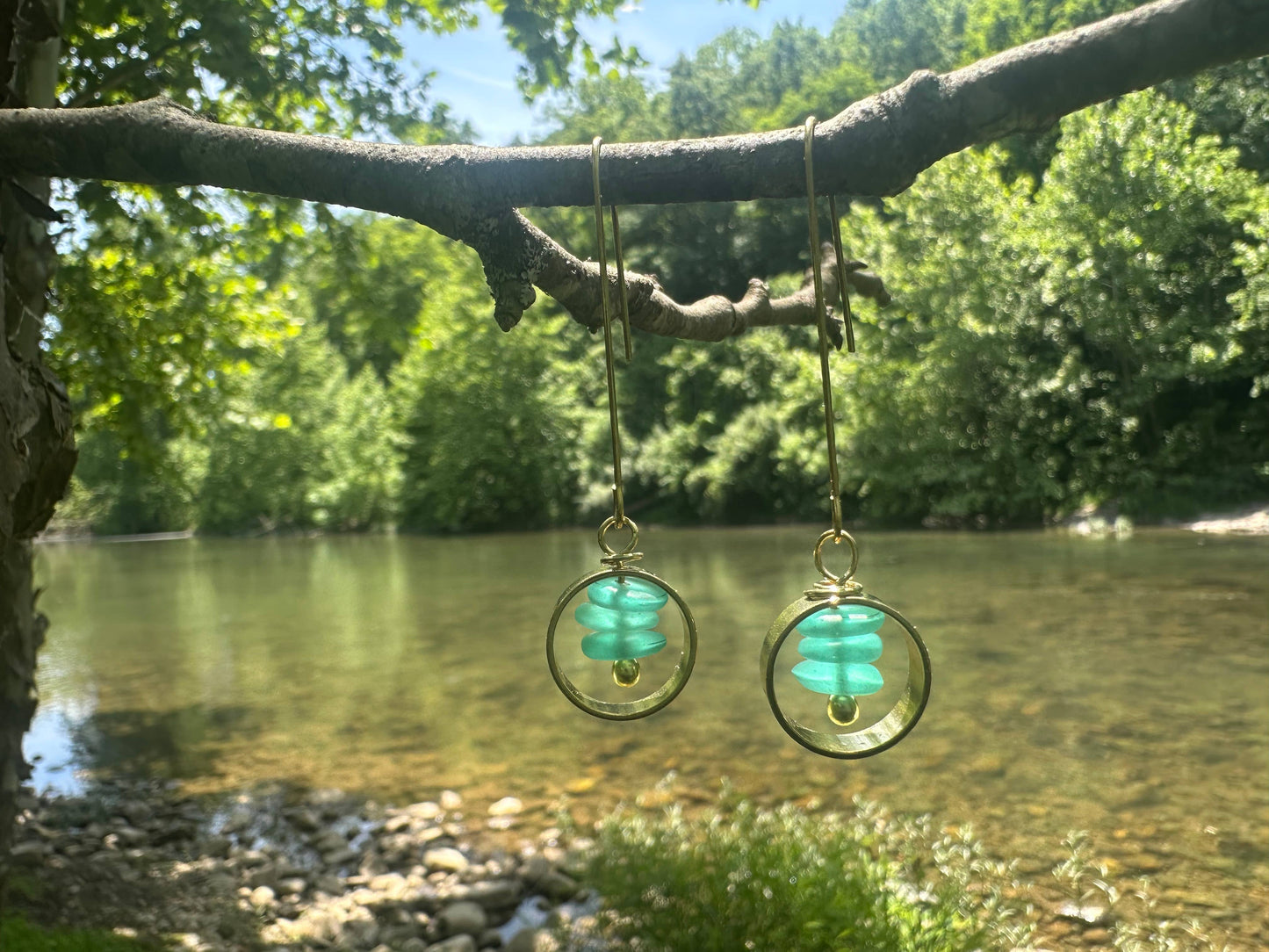 Brass & Teal Threader Earrings
