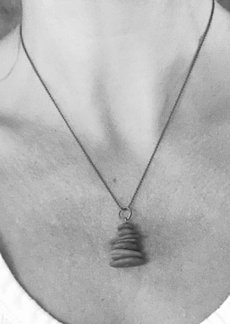 Brass & River Rock Cairn Necklace