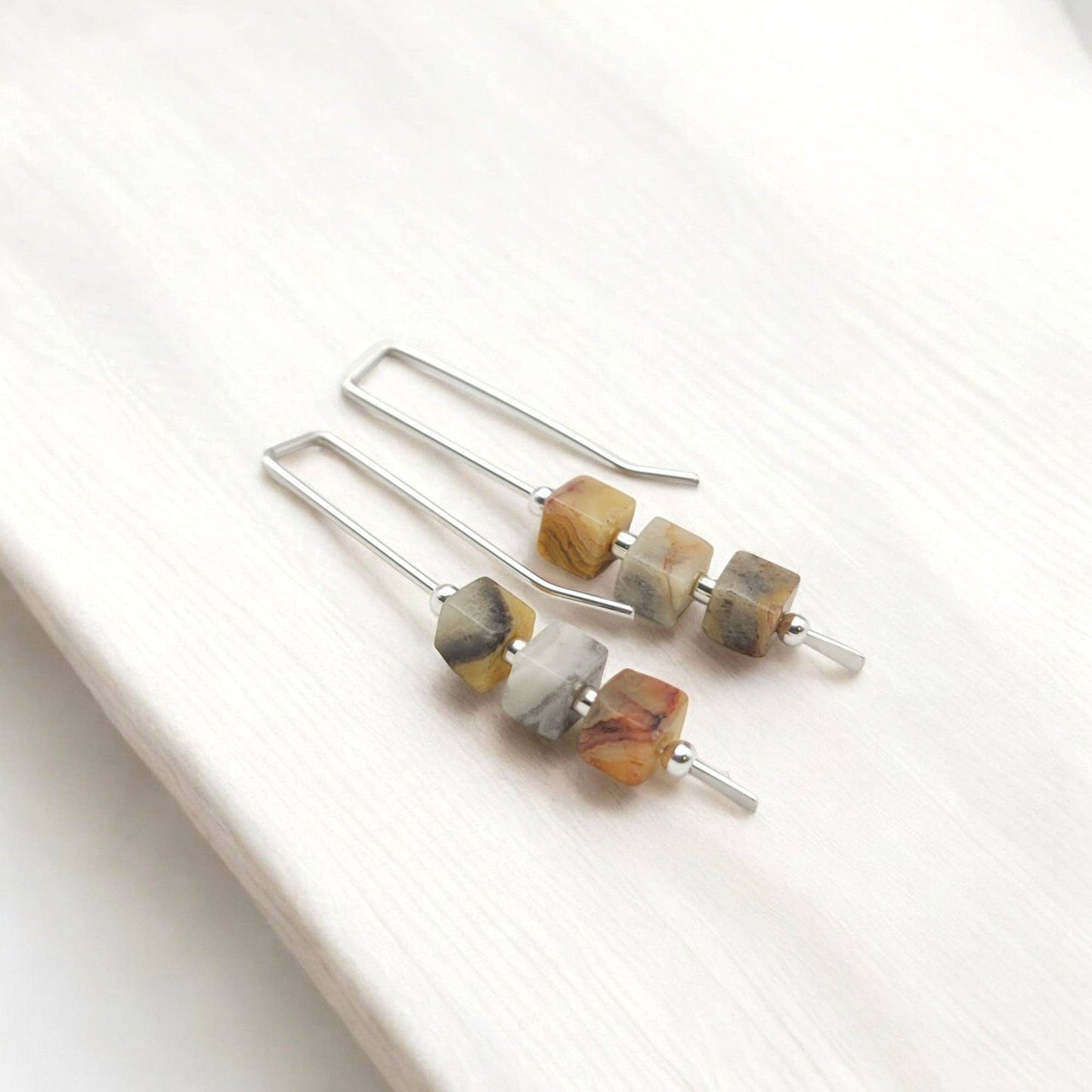 Sterling Silver Lace Agate Thread Earrings