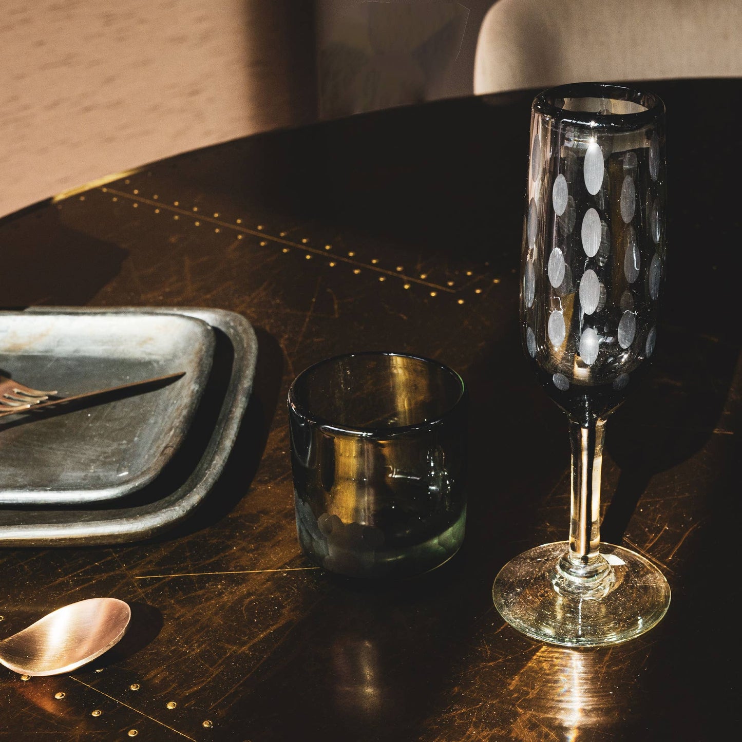 Smoke Etched Champagne Glass Set