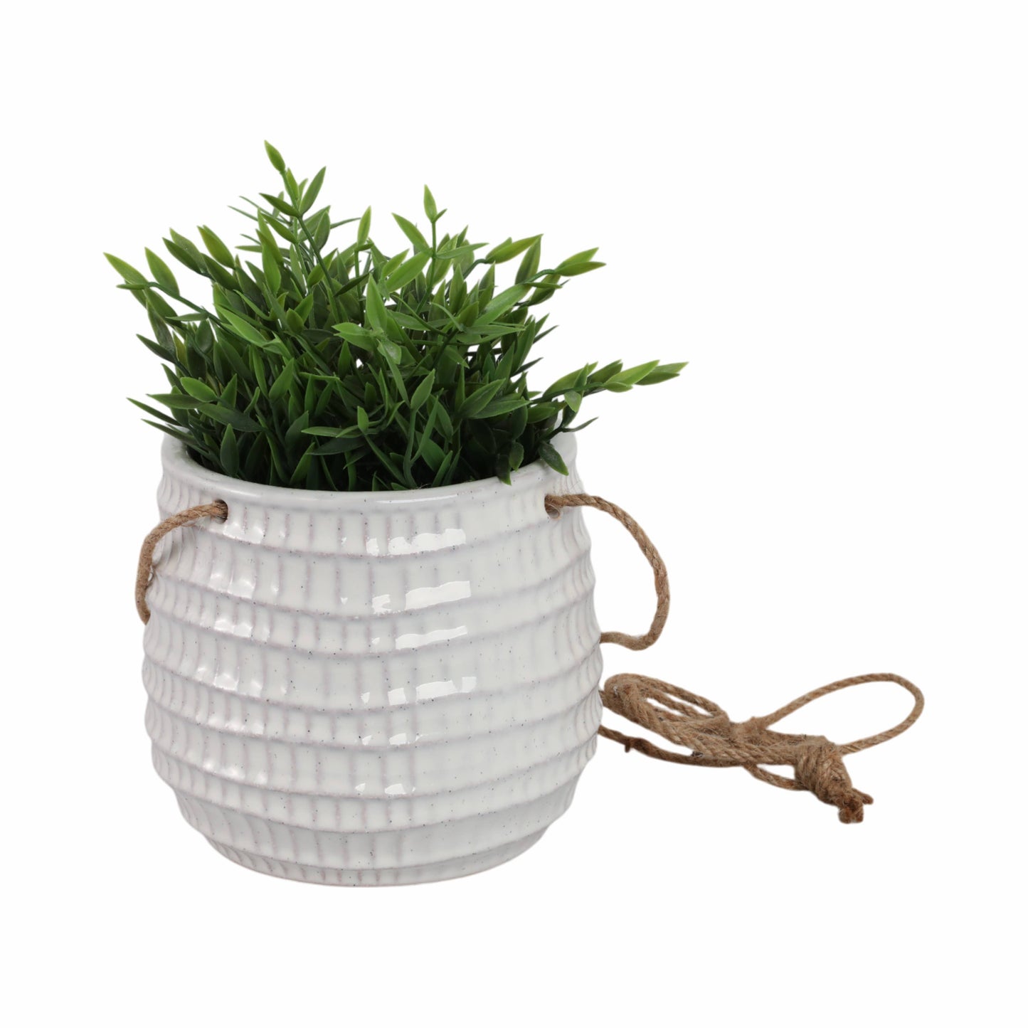 Ivory Ribbed Hanging Planter