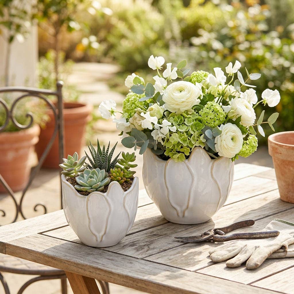 Flower Petal Ivory Pot