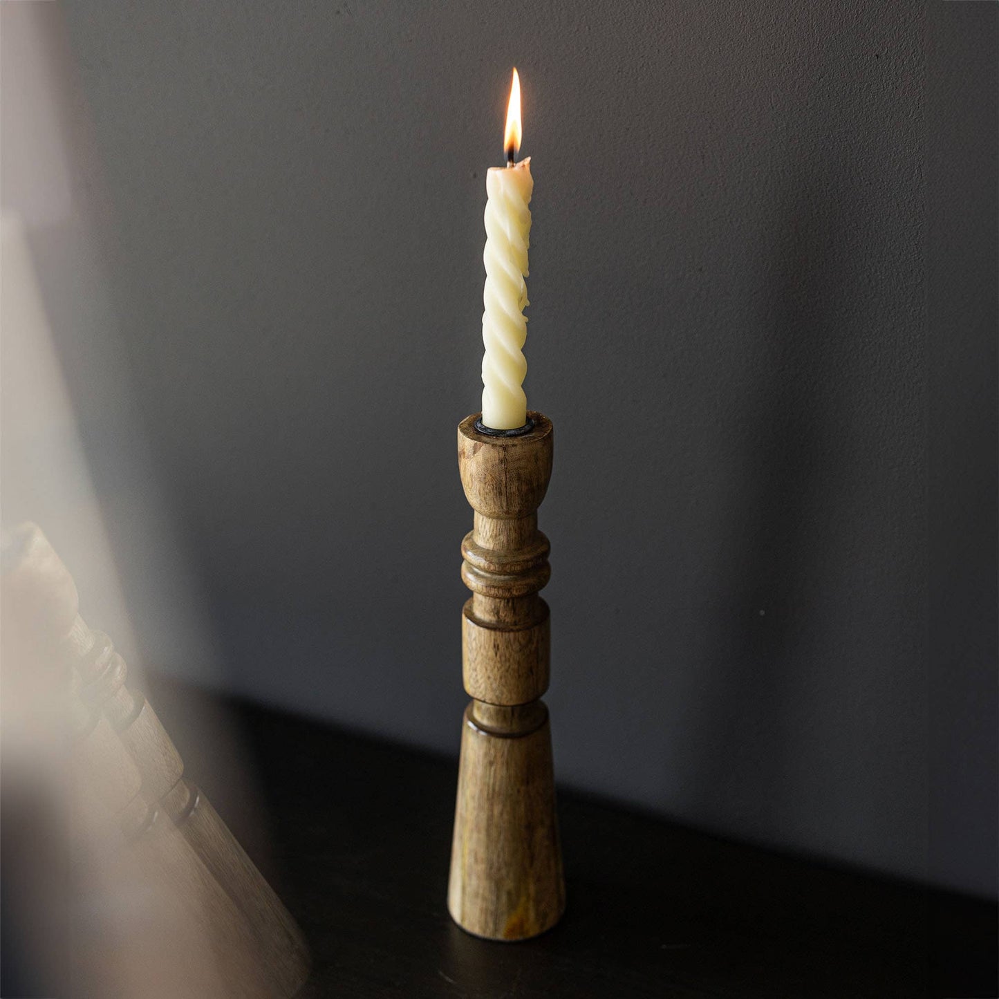 Yuma Wood Carved Taper Candle Holder