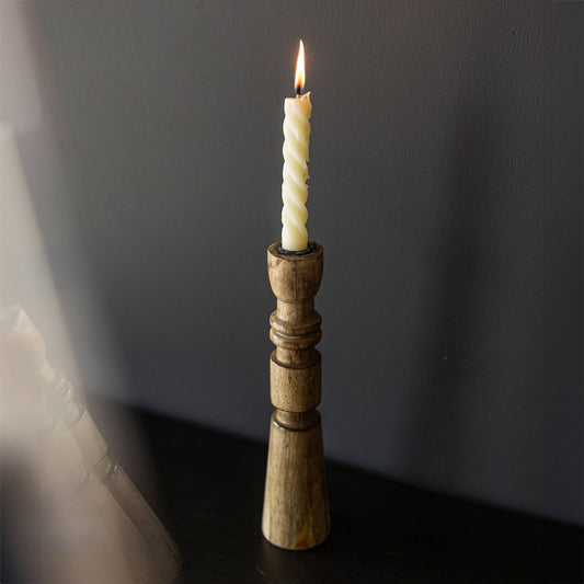 Yuma Wood Carved Taper Candle Holder