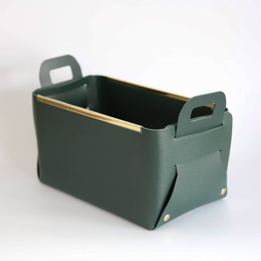 Leather Storage Basket With Metal Edge