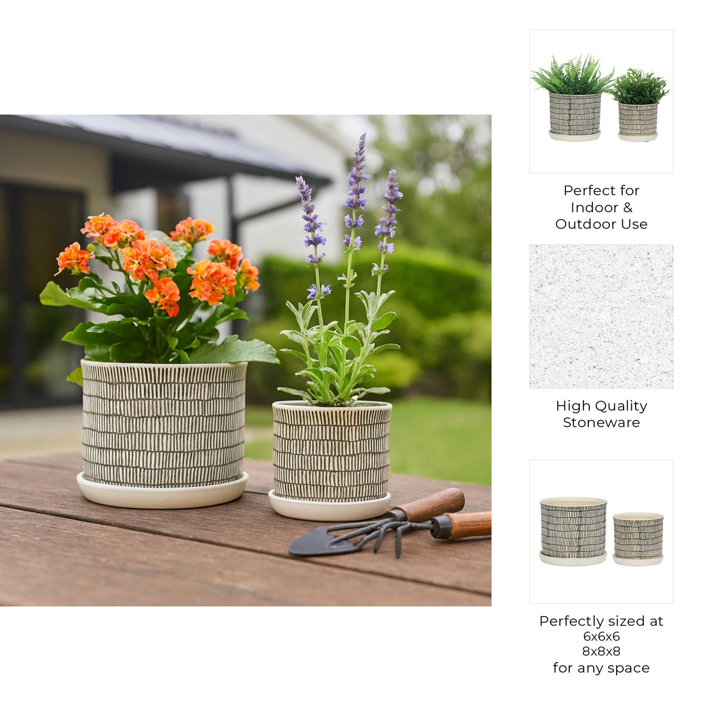 Ceramic Line Pot & Saucer