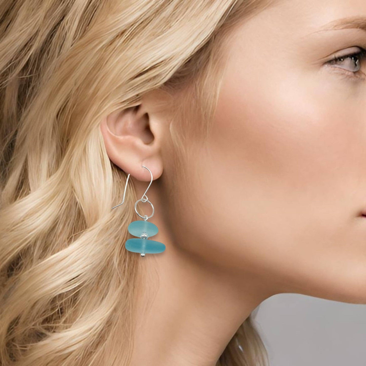 Sterling Silver & Blue Sea Glass Earrings