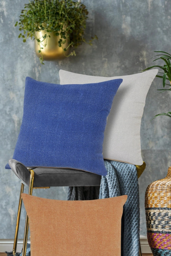 Contemporary Blue Cotton Throw Pillow