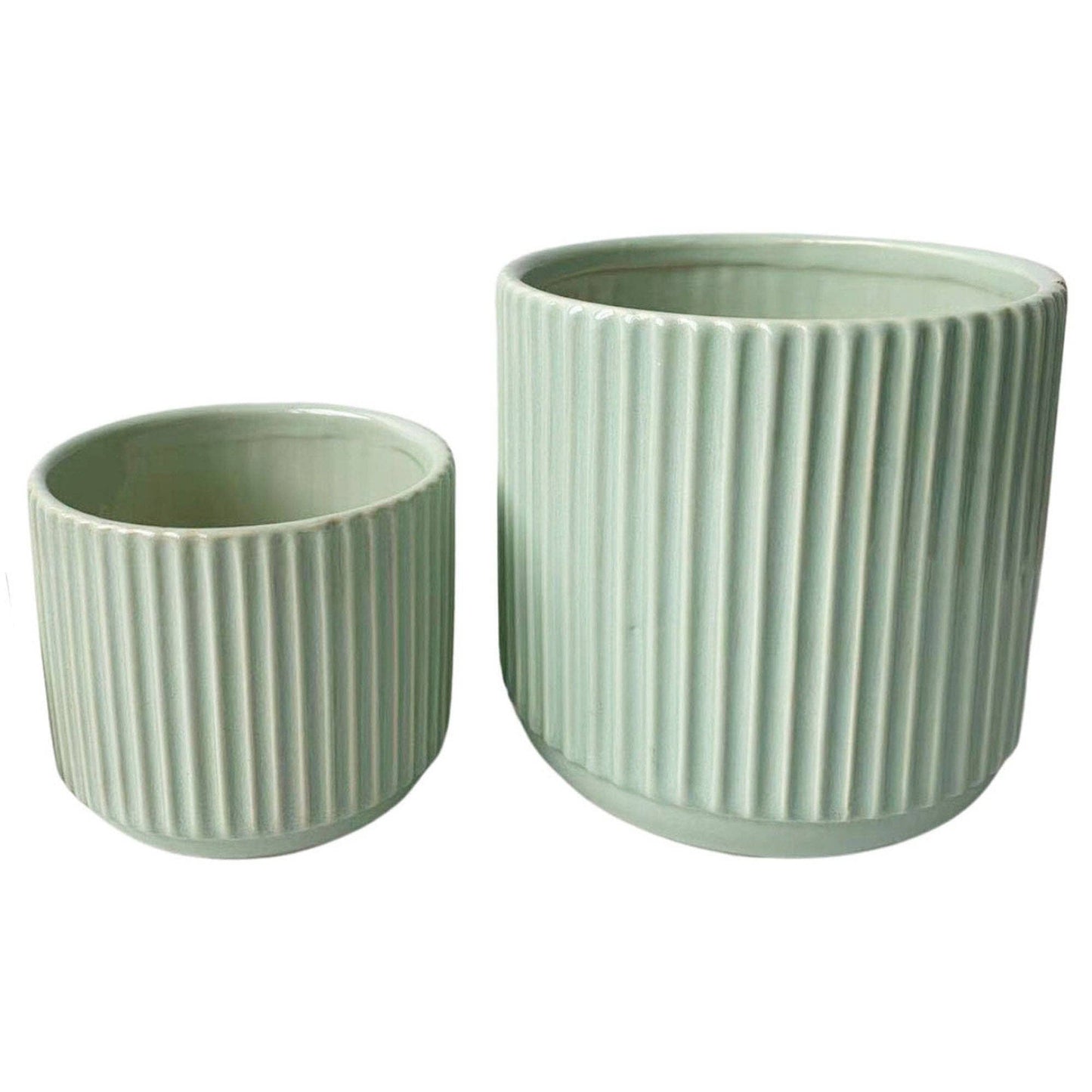 Fluted Sage Glazed Pot