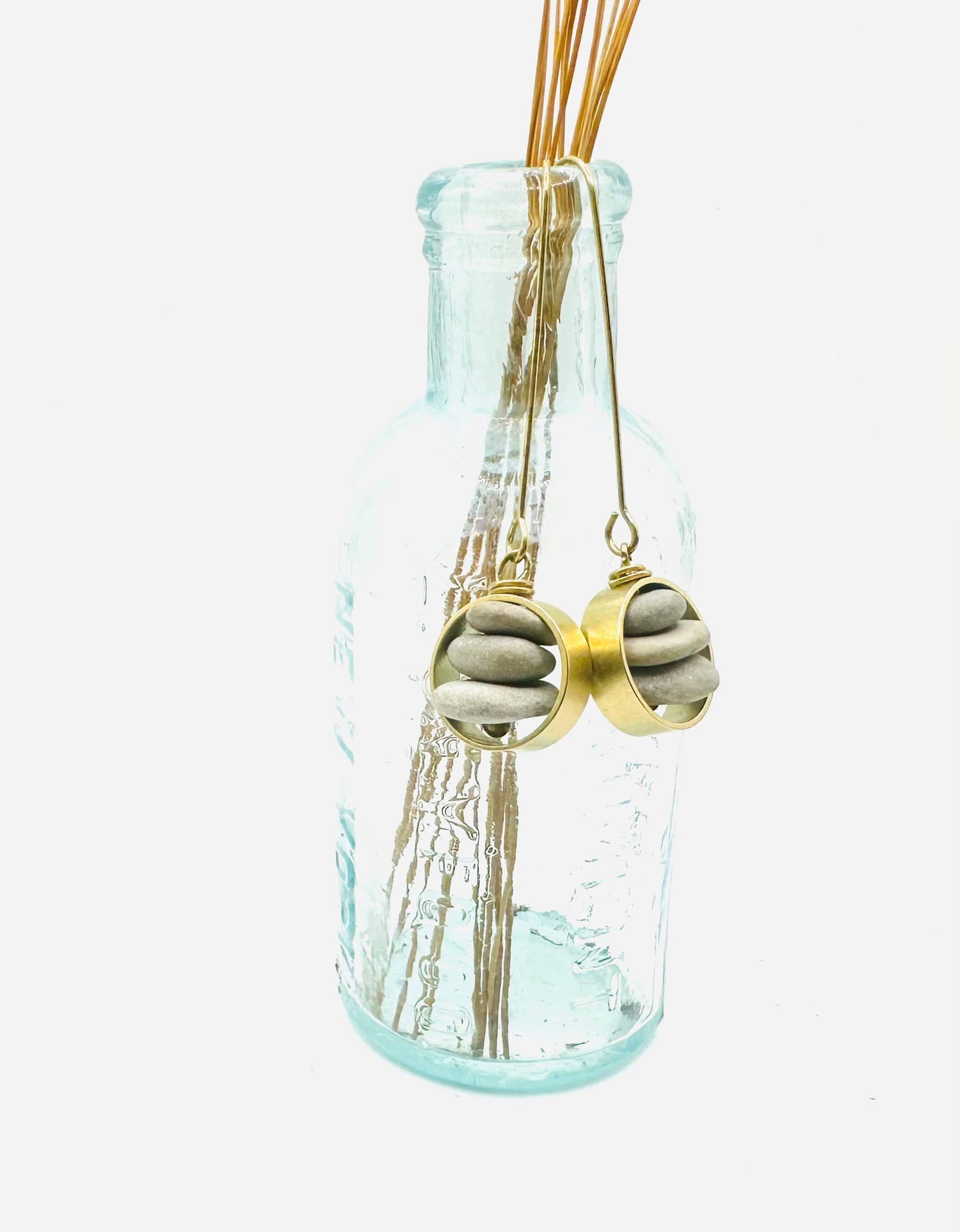Brass & Stone Threader Earrings