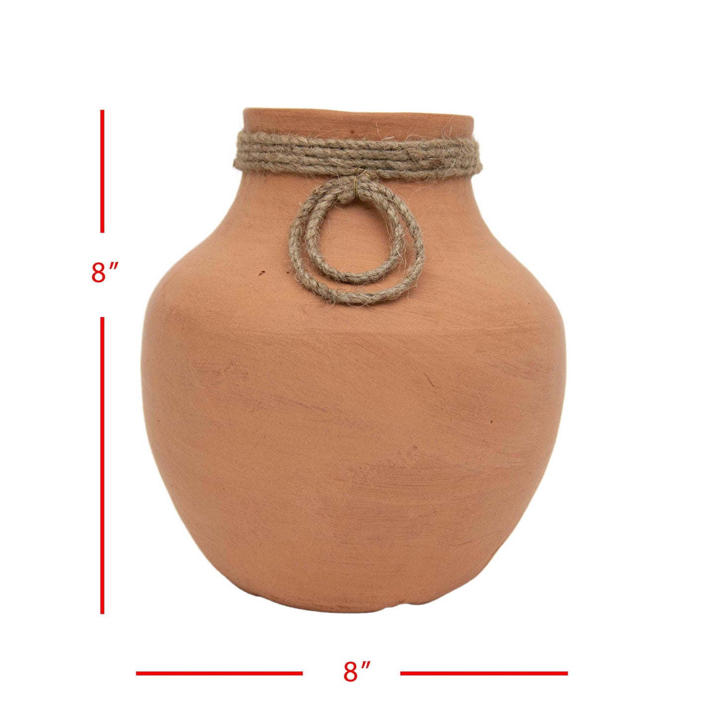 Terracotta Decorative Vase with Jute Neck Detail