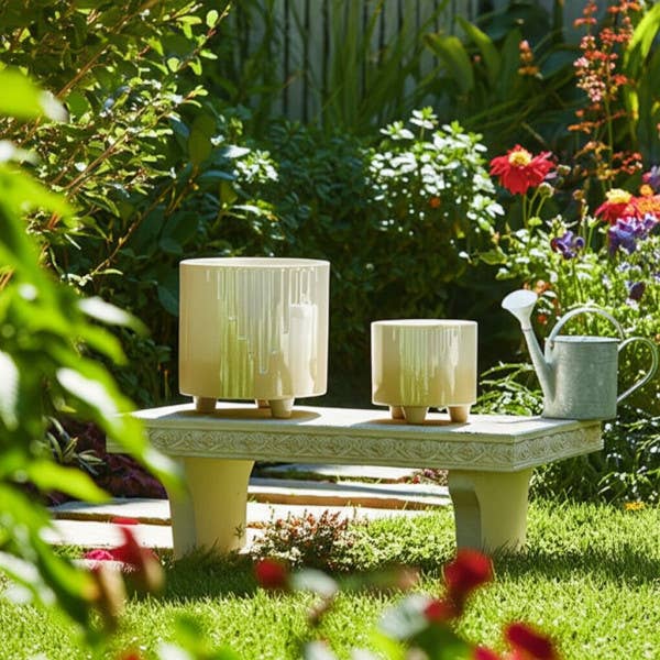 Ivory Ceramic Glossy Footed Pot